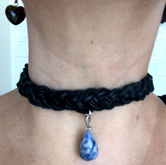 Braided Deer Hide Choker with Crystal - Picture 2 of 5